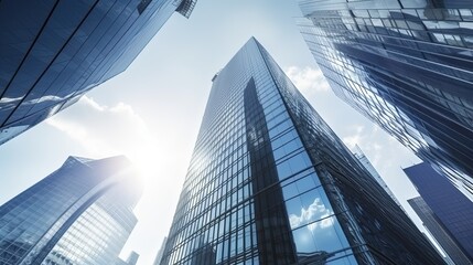 Fototapeta na wymiar View of modern glass business skyscraper panorama