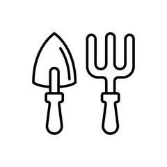 Garden fork and shovel line icon. Editable stroke