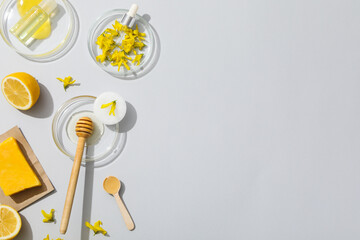 Concept of face and skin care supplies - Honey cosmetic