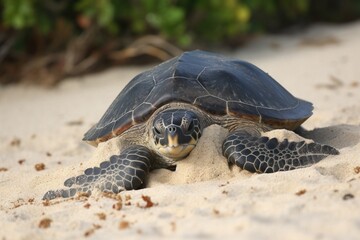 Sea turtle laying eggs on a sandy beac