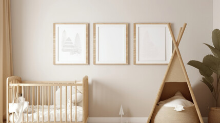 Stylish Interior Design Background. Farmhouse Frame Mock up. Generative AI.