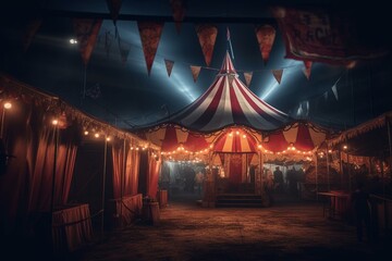 A vibrant circus tent with a fluttering red pennant. Generative AI