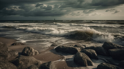 Obraz premium rocky coastline during stormy weather