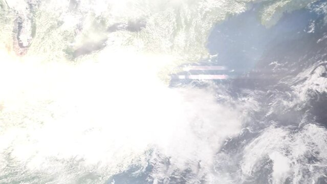 Earth zoom in from outer space to city. Zooming on Egg Harbor Township, New Jersey, USA. The animation continues by zoom out through clouds and atmosphere into space. Images from NASA