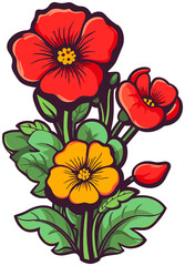 classic vintage retro red flower, floral decorative illustration for sticker and printing