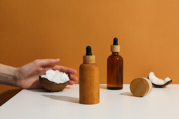 Concept of body and skin care accessories - coconut cosmetic