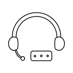 Outline Support service, headphone with microphone and chat bubble