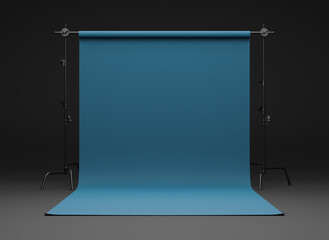 Empty Photography studio soft box flash lighting equipment blank paper backdrop background. mock up display product background. 3d rendering.