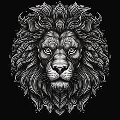 2d lion black and white mascot for t-shirt brand on black background. Generative AI