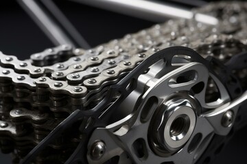 Close up of isolated bicycle chain and pedals on white background, in 3D. Generative AI