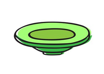 Doodle style plate. Outline black and green drawing isolated on white background.