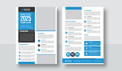 Case Study Template | Business Case Study Booklet Layout with blue elements | Double Side Flyer Template