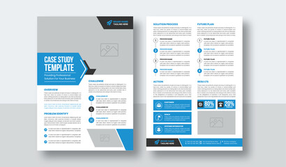 Case Study Template | Business Case Study Booklet Layout with blue elements | Double Side Flyer Template