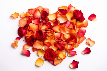 etals of roses in the shape of heart. Generative AI	