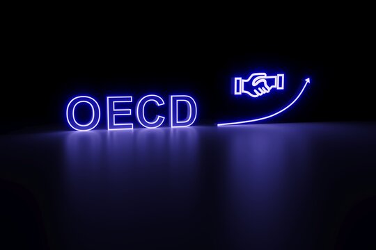 OECD neon concept self illumination background 3D illustration