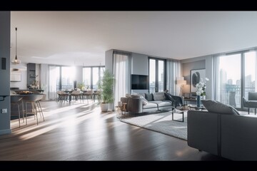 3D-rendered modern apartment interior panorama. Generative AI
