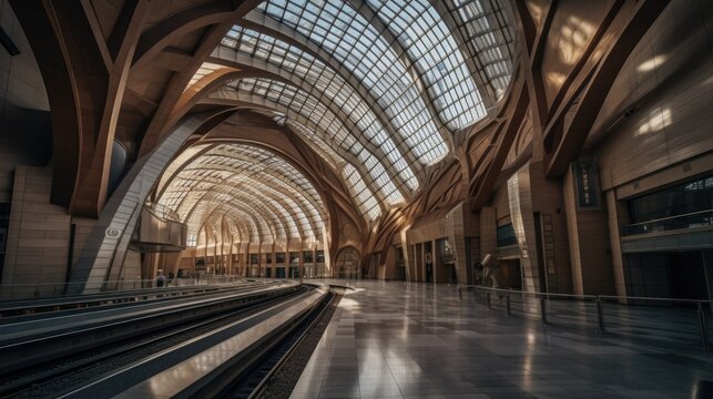 Interior of a modern train station, Ai Generative.