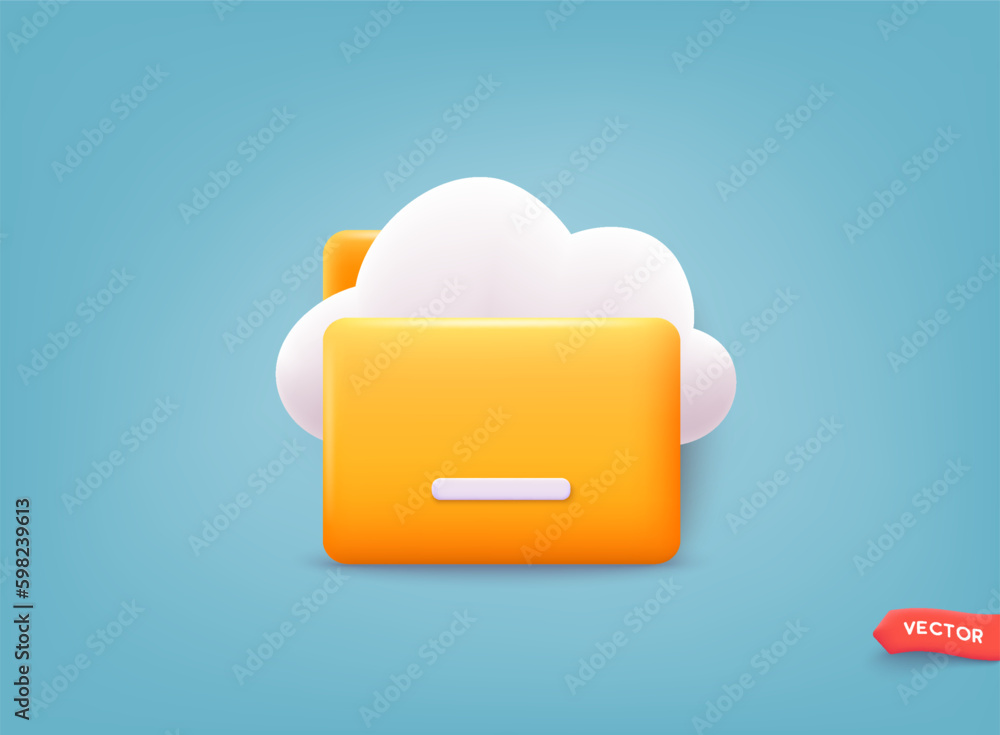 Poster cloud storage icon. digital file organization service or app with data transfering. 3d web vector il