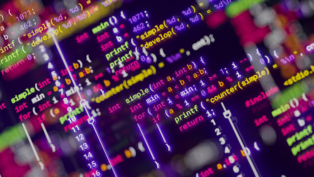 Coding programming developing typing script source languages symbols  project data software engineering IT technology computer abstract screen background. 3d rendering.
