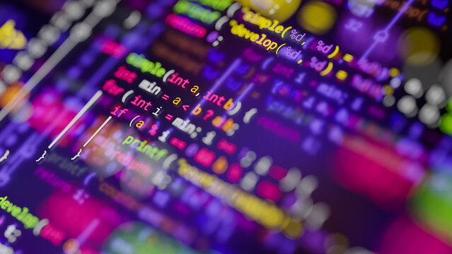 Coding programming developing typing script source languages symbols  project data software engineering IT technology computer abstract screen background. 3d rendering.
