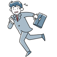 困った表情で走るビジネスマン