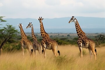 Obraz premium A group of giraffes grazing in the savanna