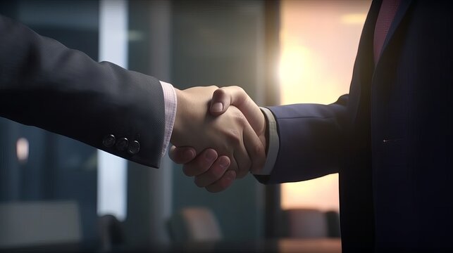 Businessmen making handshake with partner, greeting, dealing, merger and acquisition, business cooperation concept, for business, finance and investment background, Generative AI