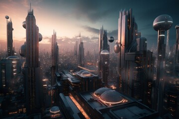 A futuristic metropolis with towering, ominous buildings. Generative AI