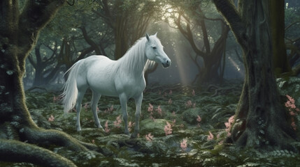 Obraz na płótnie Canvas Wild white horse. Beautiful white horse. generative ai