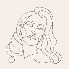 Woman head vector lineart illustration. One Line style drawing. Woman Line Art Minimalist Logo.
