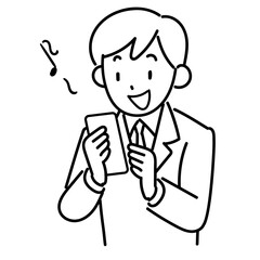 スマホを見て喜ぶビジネスマンの上半身