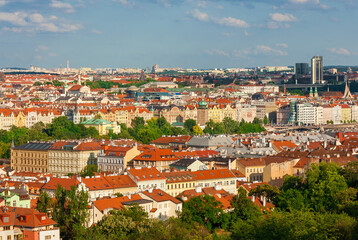 Panoramic view of Prague Mala Strana and Nove Mesto districts skyline from Petrin Hill