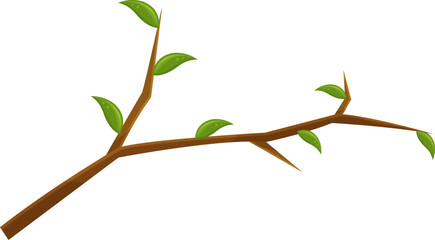 vector illustration of a tree branch, a broken branch, a wooden knot with leaves