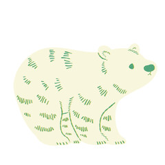 レトロな横向きの手描きのホッキョクグマのイラスト