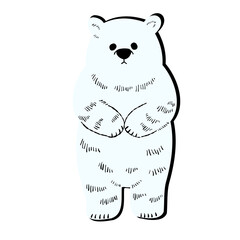 ステンシル風_立っている手描きの白熊のイラスト