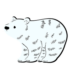 ステンシル風_横向きの手描きの白熊のイラスト