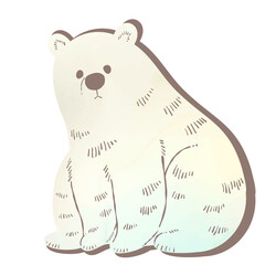 水彩風_お座りしている手描きの白クマのイラスト