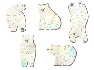 水彩風_手描きの白クマのイラストセット