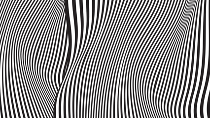 Optical illusion lines background. Abstract 3d black and white wave. Conceptual design of optical illusion vector.