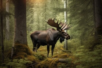 A majestic moose in a forest clearin