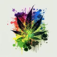 Colorful Paint Cannabis Leaf, Generative Ai