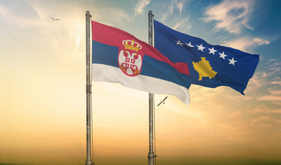 Serbia, Republic of Serbia and Kosovo, Republic of Kosovo - Waving Flag
