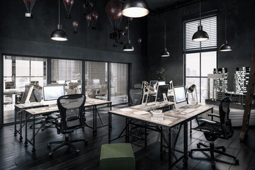 Architecture Office Interior in Design - black and white 3D Visualization