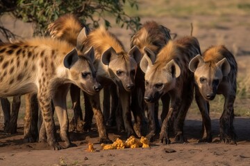 Fototapeta premium A pack of hyenas scavenging for foo