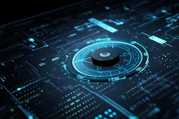 electronic circuit board with blue radar