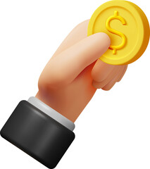 3D Gold Coin with Dollar Sign in Hand