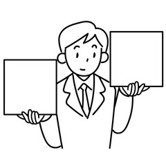 二者を比較検討するビジネスマンの上半身