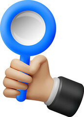 3D Blue Magnifying Glass in Hand