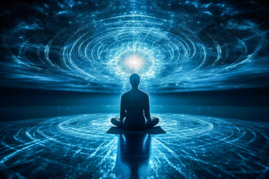 Transcendent, meditation, yoga concept illustration. Created with Generative AI technology.