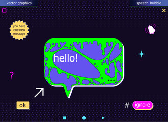 Creative speech bubble. Symbolizes various communication problems in social networks and the Internet. Cartoon message frame with sticky and toxic overlay.
